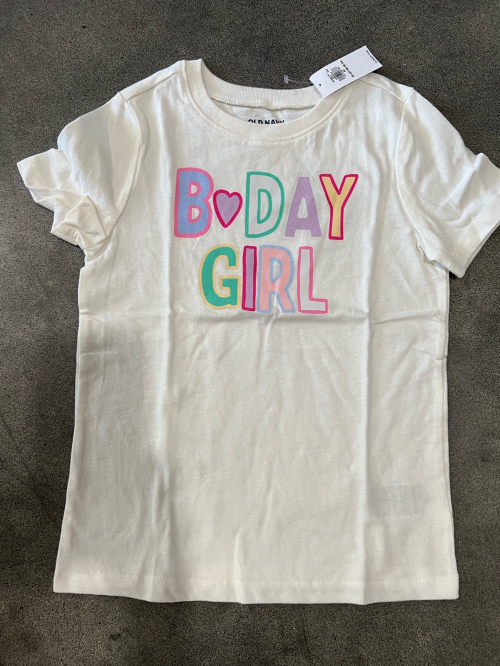 6T Old Navy White "BDAY GIRL" Graphic Tee with Pastel Letters